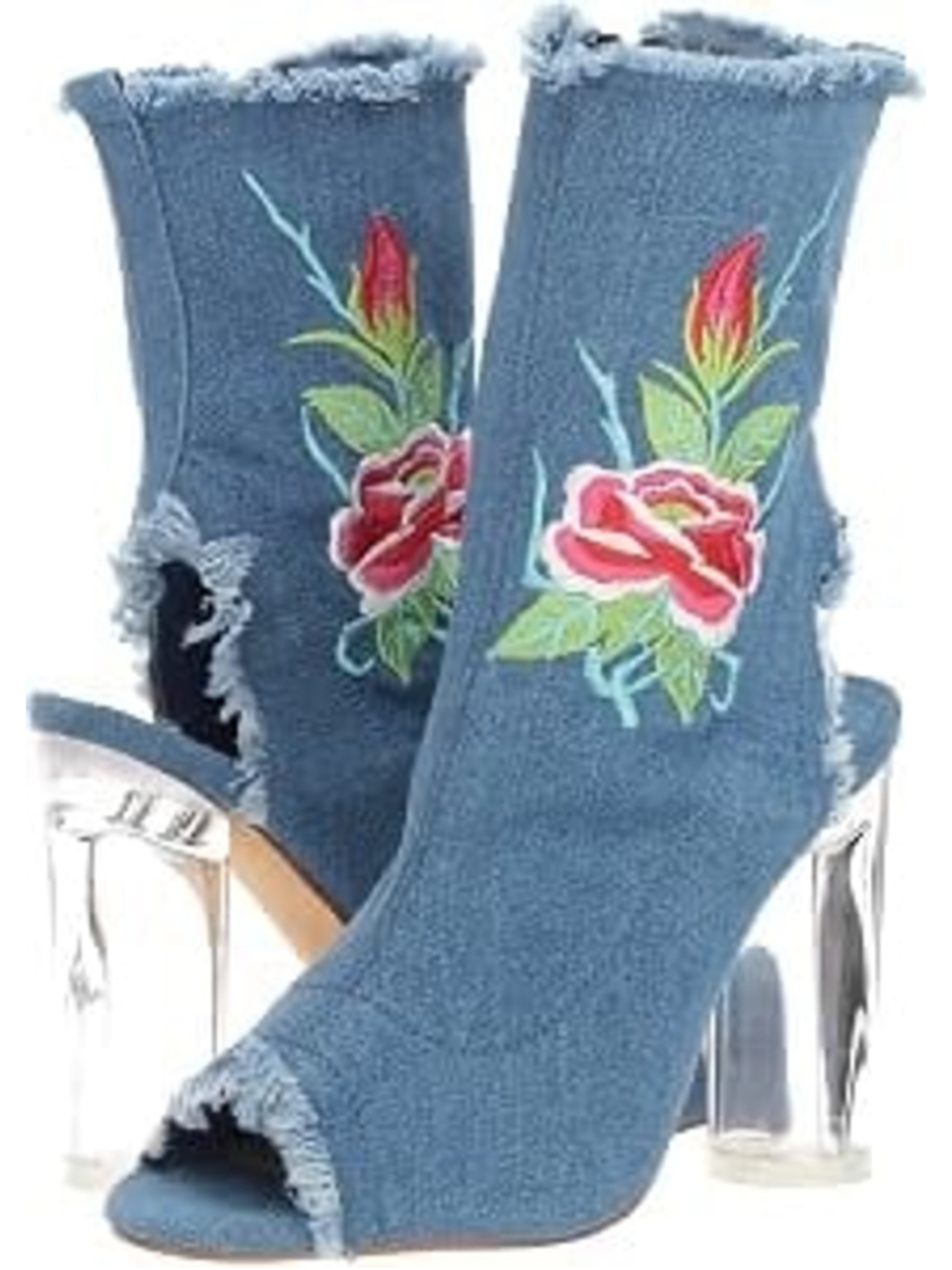 Penny Loves Kenny Women's Roadie Denim Rose Embroidered Heels NEW